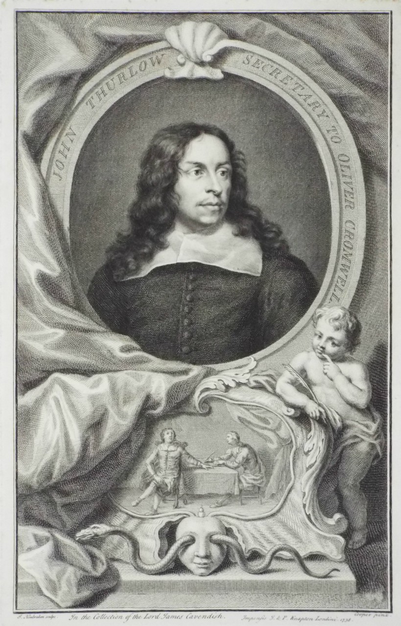 Print - John Thurlow Secretary to Oliver Cromwell. - Houbraken